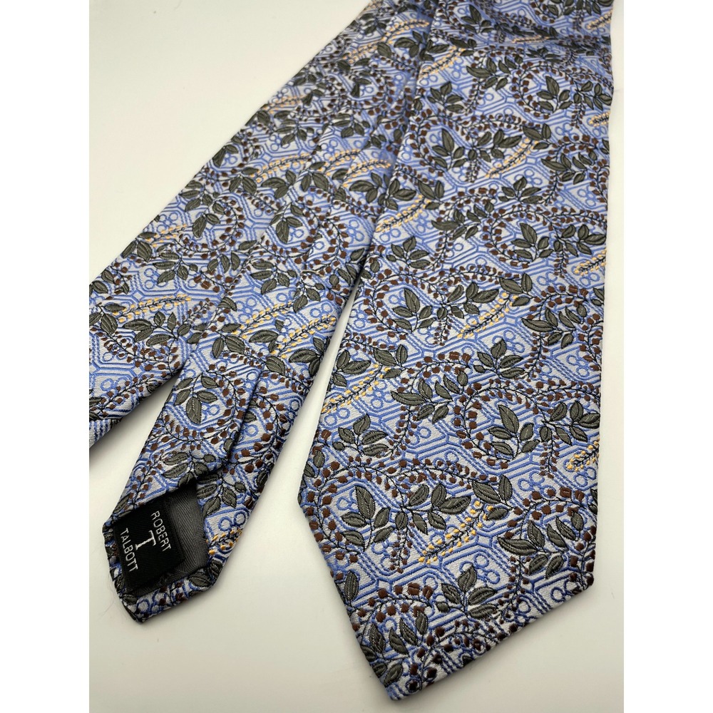 Robert Talbott Best of Class Silk Tie Blue Grey Botanical Geometric Handsewn USA